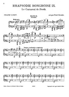 No.9 in E Flat Major, S.244: For two pianos eight hands – piano II part by Franz Liszt