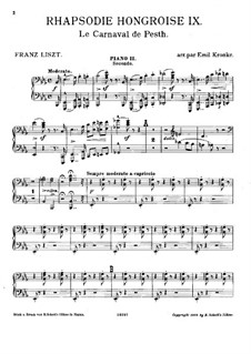 No.9 in E Flat Major, S.244: For two pianos eight hands – piano II part by Franz Liszt