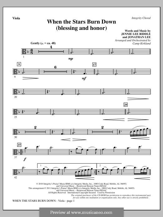 When The Stars Burn Down (Blessing and Honor): Viola part by Jennie Lee Riddle, Jonathan Lee