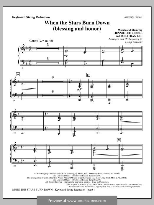 When The Stars Burn Down (Blessing and Honor): Keyboard String Reduction by Jennie Lee Riddle, Jonathan Lee