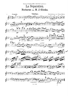 La Séparation: For violin, viola alta (or cello) and piano – violin part by Mikhail Glinka