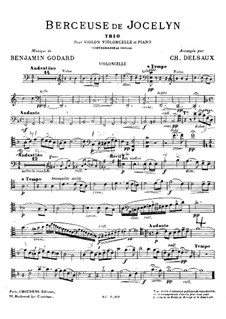 Berceuse: For violin, cello, piano and double bass (ad libitum) – cello part by Benjamin Godard