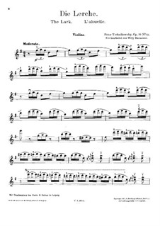 No.22 The Lark: For violin and piano – violin part by Pyotr Tchaikovsky