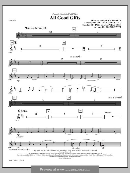 All Good Gifts (from Godspell): Oboe part by Stephen Schwartz