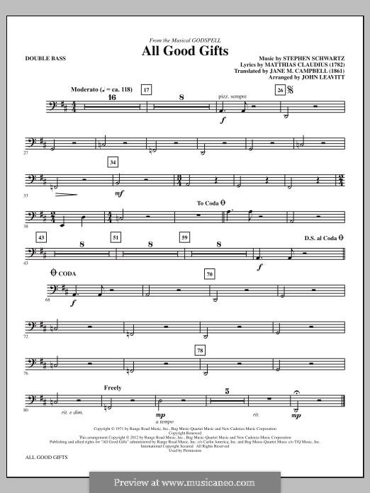 All Good Gifts (from Godspell): Double Bass part by Stephen Schwartz