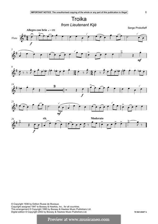 Lieutenant Kijé, Op.60: Troika, for flute by Sergei Prokofiev