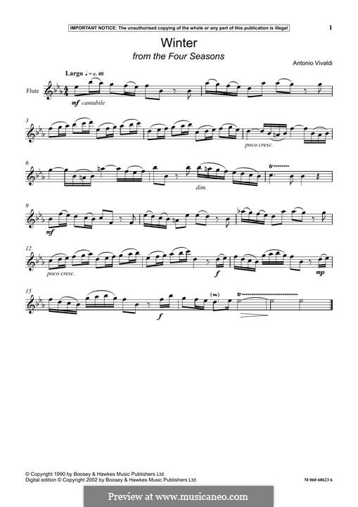 Violin Concerto No.4 in F Minor 'L'inverno', RV 297: Movement II. Arrangement for flute (Theme) by Antonio Vivaldi