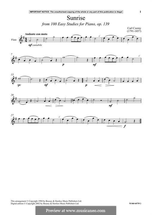 Etudes, Op.139: Sunrise, for flute by Carl Czerny