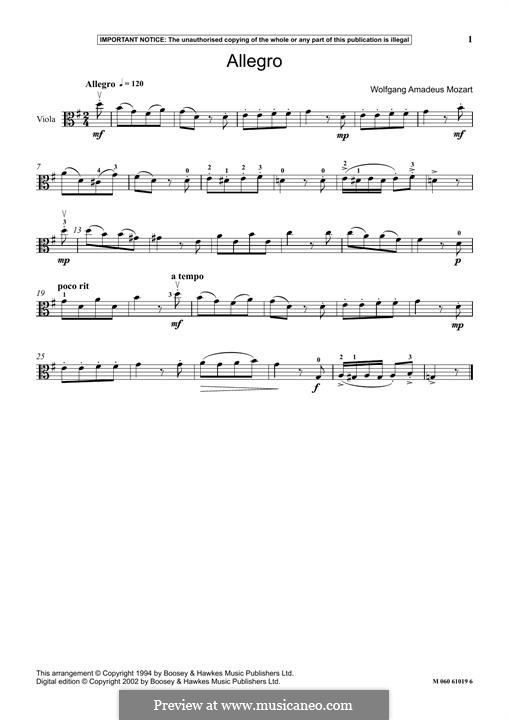 Allegro in B Flat Major, KV 5: For viola by Wolfgang Amadeus Mozart