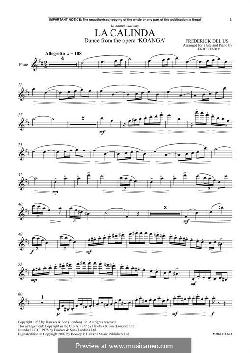 La Calinda (Dance from The Opera Koanga): For flute by Frederick Delius