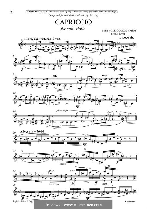 Capriccio for Solo Violin: Capriccio for Solo Violin by Berthold Goldschmidt