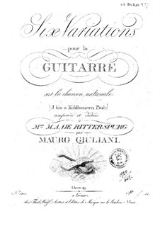 Six Variations on Song 'I bin a Kohlbauern Bub', Op.49: For guitar by Mauro Giuliani