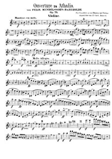 Musik zu Athalia (Music to Athalie), Op.74: Overture – violin part by Felix Mendelssohn-Bartholdy