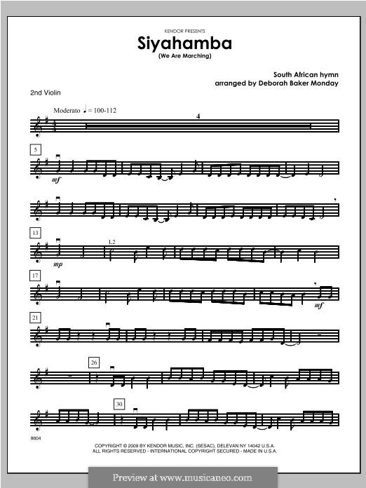 Siyahamba (We are Marching in the Light of God): Violin 2 part by folklore