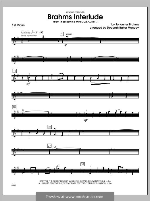 Two Rhapsodies, Op.79: Rhapsody No.1. Interlude – violin 1 part by Johannes Brahms