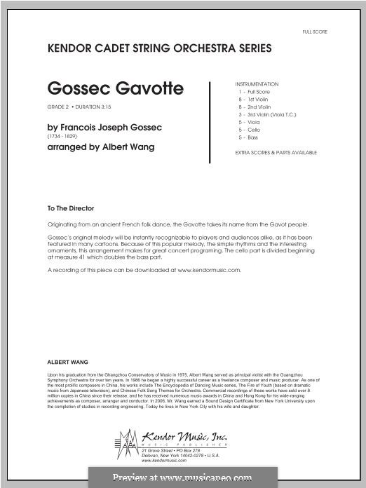 Gavotte in D Major: For orchestra – full score by François Joseph Gossec