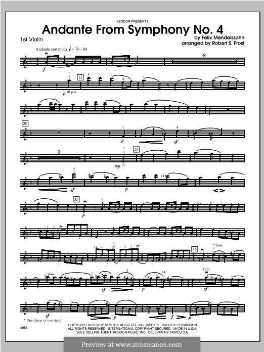 Symphony No.4 in A Major 'Italian', Op.90: Andante, for strings - violin 1 part by Felix Mendelssohn-Bartholdy