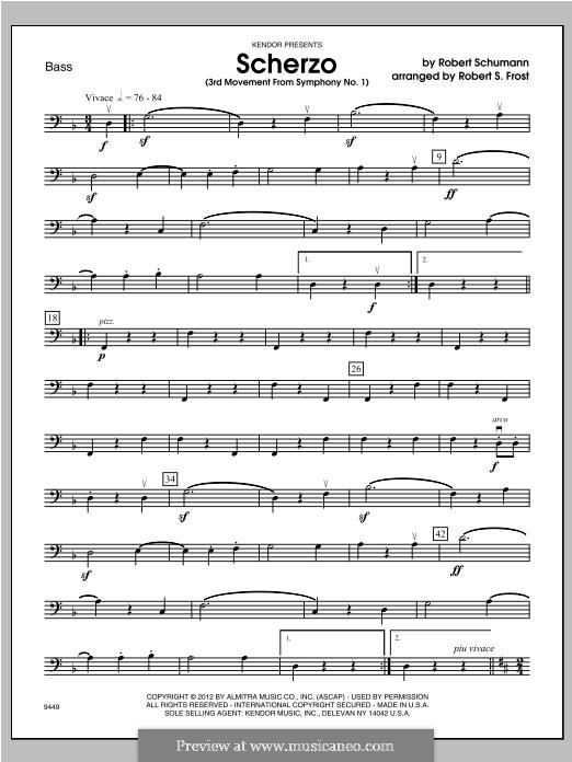 Symphony No.1 in B Flat Major 'Spring', Op.38: Movement III, for strings - Bass part by Robert Schumann