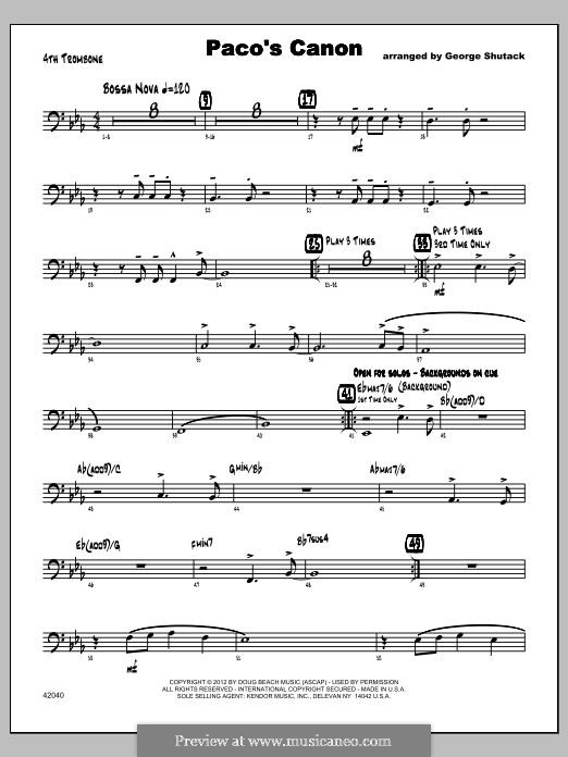 Paco's Canon: Trombone 4 part by George Shutack