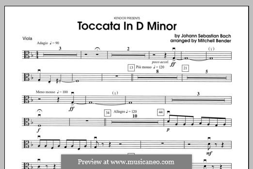 Toccata in D Minor, BWV 913: Viola part by Johann Sebastian Bach