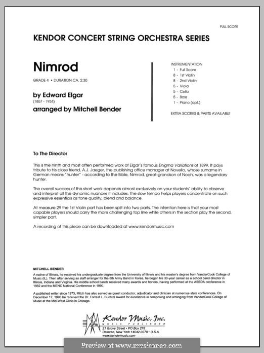 Variation No.9 'Nimrod': Full Score by Edward Elgar