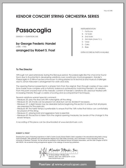 Suite No.7 in G Minor, HWV 432: Passacaglia, for strings – Full Score by Georg Friedrich Händel