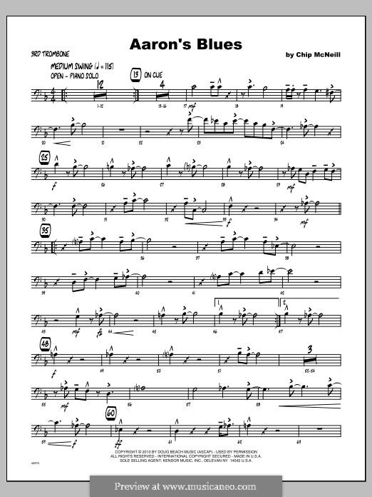 Aaron's Blues: Trombone 3 part by Chip McNeill