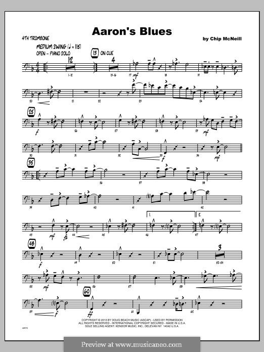 Aaron's Blues: Trombone 4 part by Chip McNeill