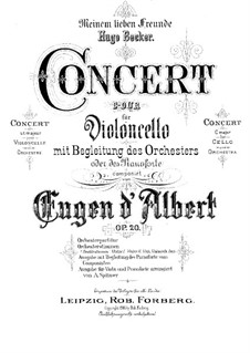 Cello Concerto in C Major, Op.20: Version for cello and piano by Eugen d'Albert
