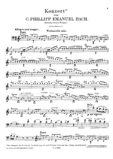 Concerto for Cello and Orchestra in A Minor, H 432 Wq 170: Arrangement for cello and piano – cello part by Carl Philipp Emanuel Bach