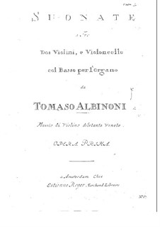 Twelve Trio Sonatas for Two Violins and Basso Continuo, Op.1: Violin I part by Tomaso Albinoni