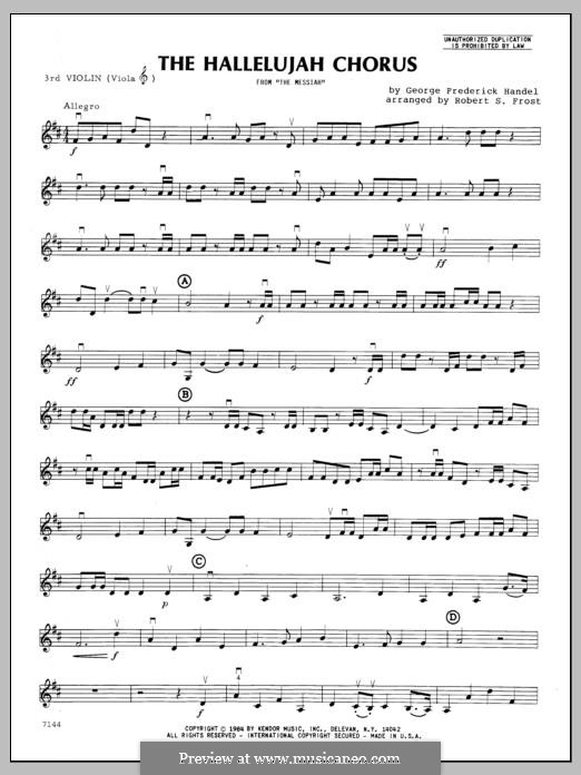 No.44 Hallelujah (chamber arrangements): For strings – 3rd Violin part by Georg Friedrich Händel