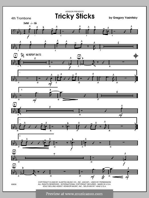 Tricky Sticks: Trombone 4 part by Gregory Yasinitsky