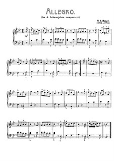 Allegro in B Flat Major, K.3: For piano (with fingering) by Wolfgang Amadeus Mozart