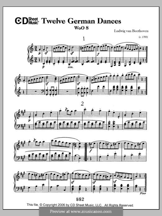 Twelve German Dances, WoO 8: For piano by Ludwig van Beethoven