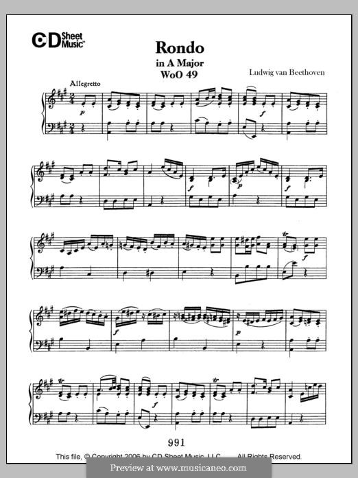 Rondo in A Major, WoO 49: For piano by Ludwig van Beethoven