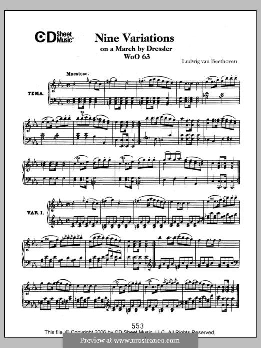 Nine Variations on March by Dressler, WoO 63: For piano by Ludwig van Beethoven