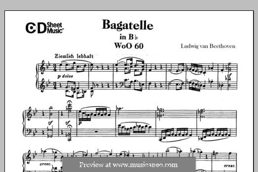 Bagatelle in B Flat Major, WoO 60: For piano by Ludwig van Beethoven