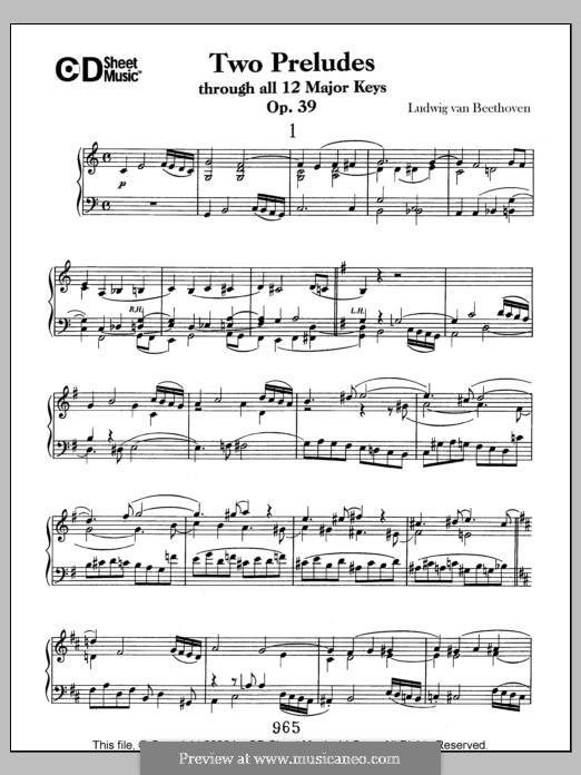 Two Preludes Through All Twelve Major Keys, Op.39: For piano by Ludwig van Beethoven