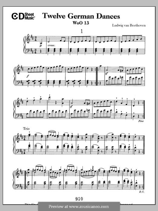 Twelve German Dances, WoO 13: For piano by Ludwig van Beethoven