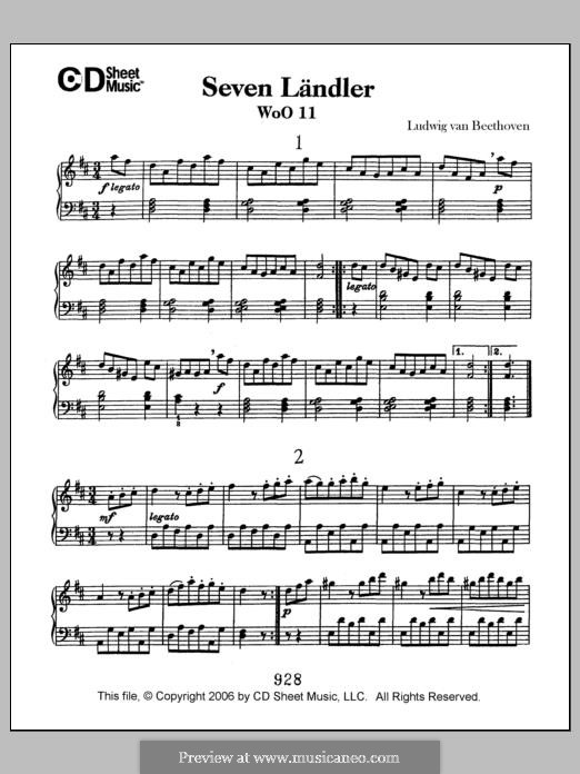 Seven Ländler, WoO 11: For piano by Ludwig van Beethoven