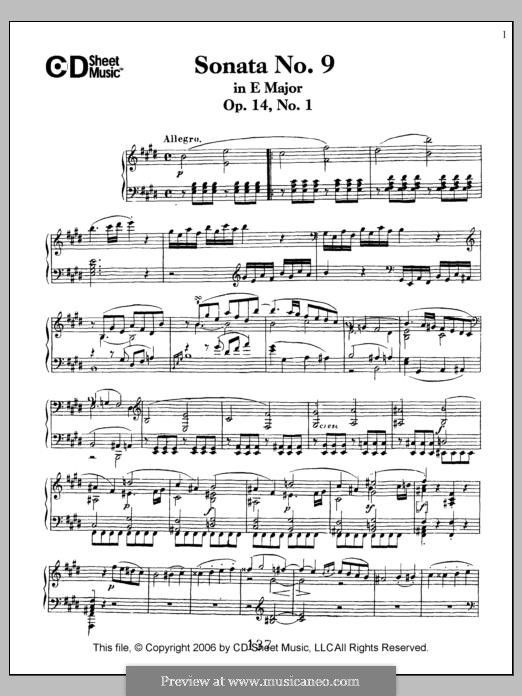 Sonata for Piano No.9, Op.14 No.1: For a single performer by Ludwig van Beethoven