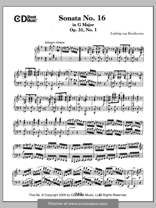 Sonata for Piano No.16, Op.31 No.1: For a single performer by Ludwig van Beethoven