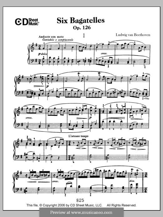 Six Bagatelles for Piano, Op.126: Complete set by Ludwig van Beethoven