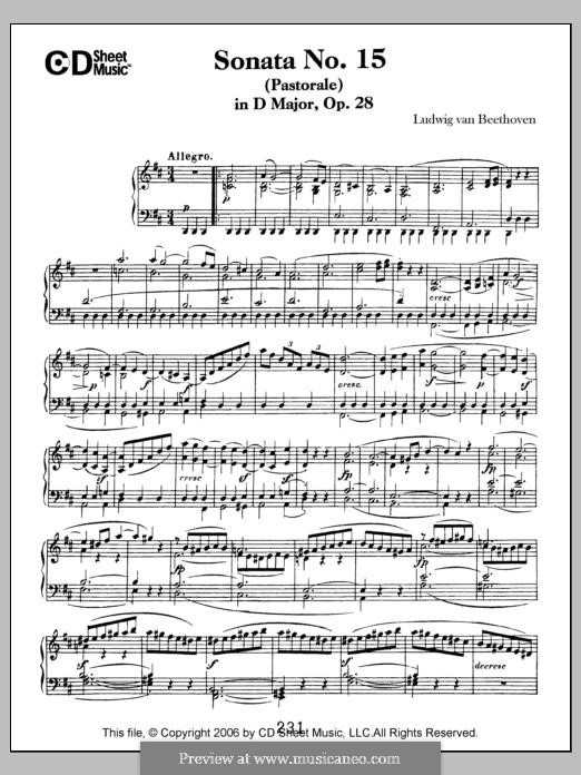 Sonata for Piano No.15 'Pastoral', Op.28: For a single performer by Ludwig van Beethoven