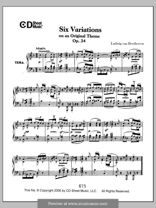 Six Variations, Op.34: For piano by Ludwig van Beethoven