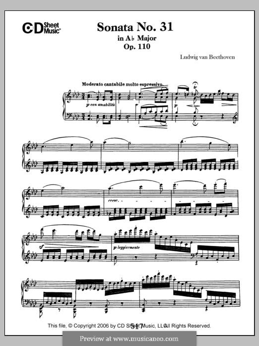 Sonata for Piano No.31, Op.110: For a single performer by Ludwig van Beethoven