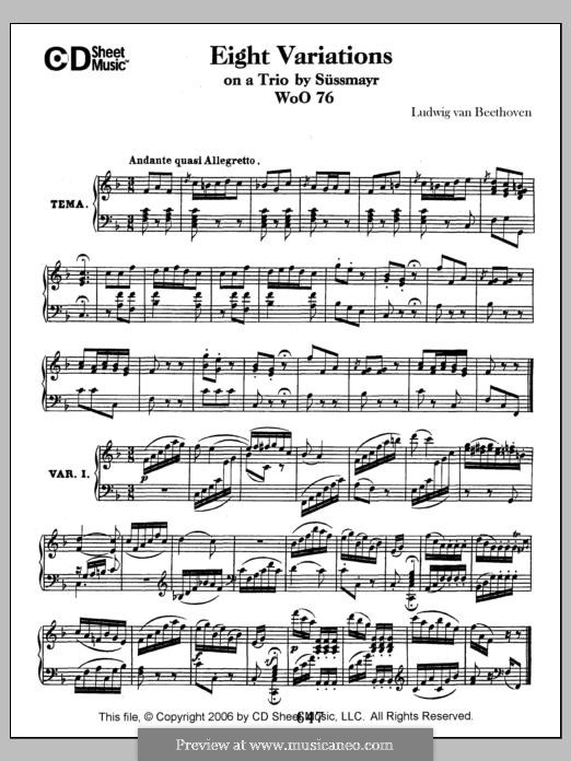 Eight Variations on Theme from 'Soliman II' by F. Süssmayr, WoO 76: For piano by Ludwig van Beethoven