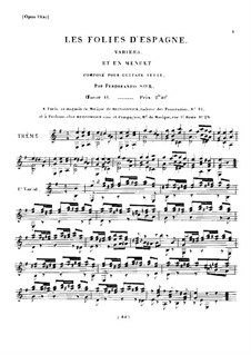 Variations on Les Folies d'Espagne, Op.15a: For guitar by Fernando Sor