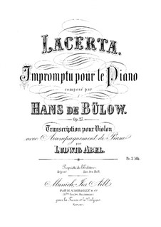 Lacerta. Impromptu, Op.27: Arrangement for violin and piano by Hans Bülow